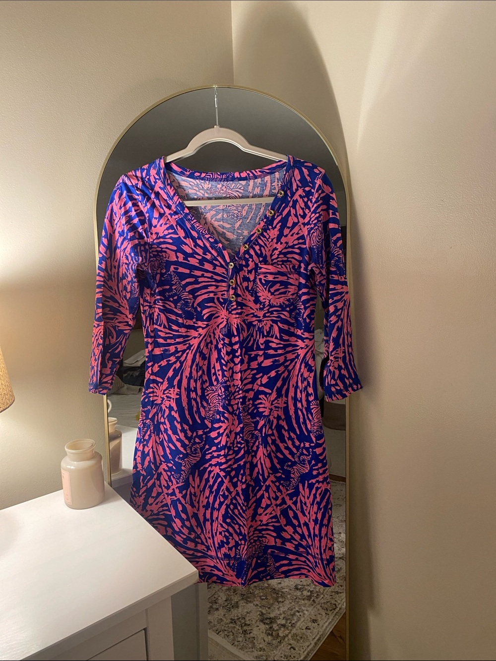 Lilly Pulitzer Vibrant Pink and Navy Patterned Henley Dress